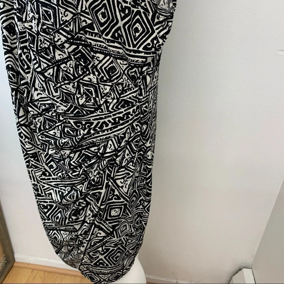 Miss Tina Dress 4X Faux Wrap Black Geometric Ruched Stretch Knee Length‎ Career - Picture 4 of 11